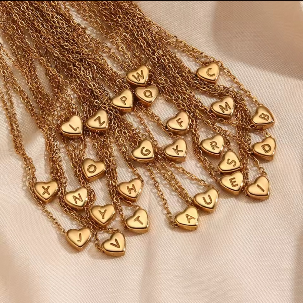 Mini Heart Shape Letter Pendant Necklaces